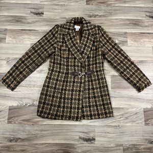 Soft Surroundings Yorkshire Houndstooth Green Tweed Coat Size Petite Small